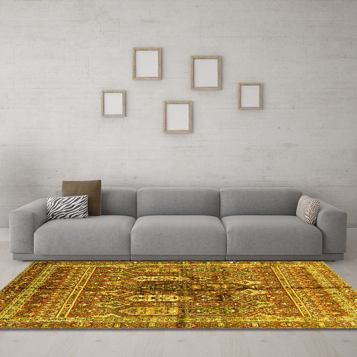 Machine Washable Abstract Yellow Modern Rug in a Living Room, wshabs2976yw