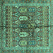 Square Machine Washable Abstract Turquoise Modern Area Rugs, wshabs2976turq