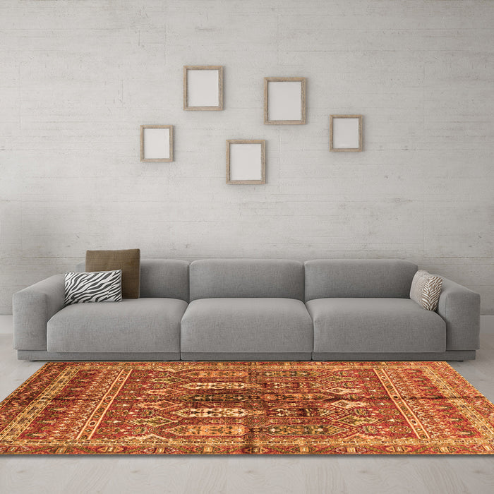 Machine Washable Abstract Orange Modern Area Rugs in a Living Room, wshabs2976org