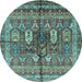 Round Machine Washable Abstract Light Blue Modern Rug, wshabs2976lblu