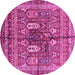 Round Machine Washable Abstract Pink Modern Rug, wshabs2976pnk