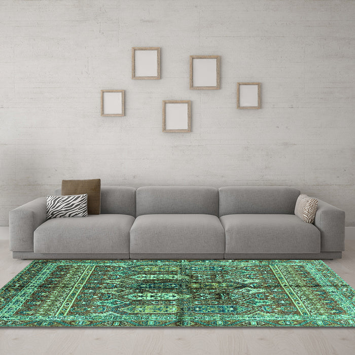 Machine Washable Abstract Turquoise Modern Area Rugs in a Living Room,, wshabs2976turq