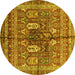 Round Machine Washable Abstract Yellow Modern Rug, wshabs2976yw