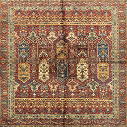 Square Abstract Fire Brick Red Modern Rug, abs2976