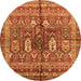 Round Machine Washable Abstract Orange Modern Area Rugs, wshabs2976org