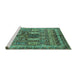 Sideview of Machine Washable Abstract Turquoise Modern Area Rugs, wshabs2976turq