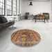 Round Machine Washable Abstract Fire Brick Red Rug in a Office, wshabs2976