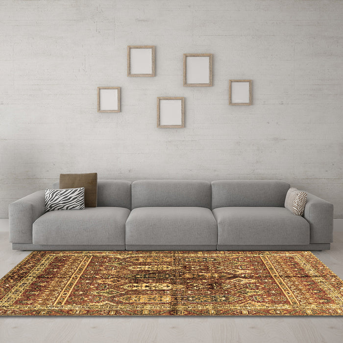 Machine Washable Abstract Brown Modern Rug in a Living Room,, wshabs2976brn