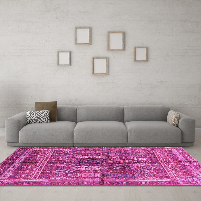 Machine Washable Abstract Pink Modern Rug in a Living Room, wshabs2976pnk