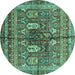 Round Machine Washable Abstract Turquoise Modern Area Rugs, wshabs2976turq