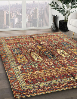 Machine Washable Abstract Fire Brick Red Rug in a Family Room, wshabs2976