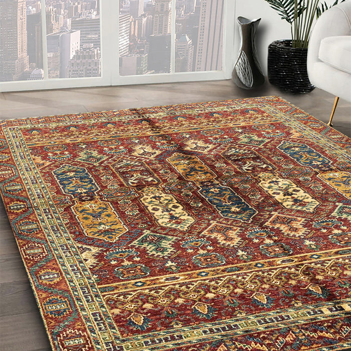 Machine Washable Abstract Fire Brick Red Rug in a Family Room, wshabs2976