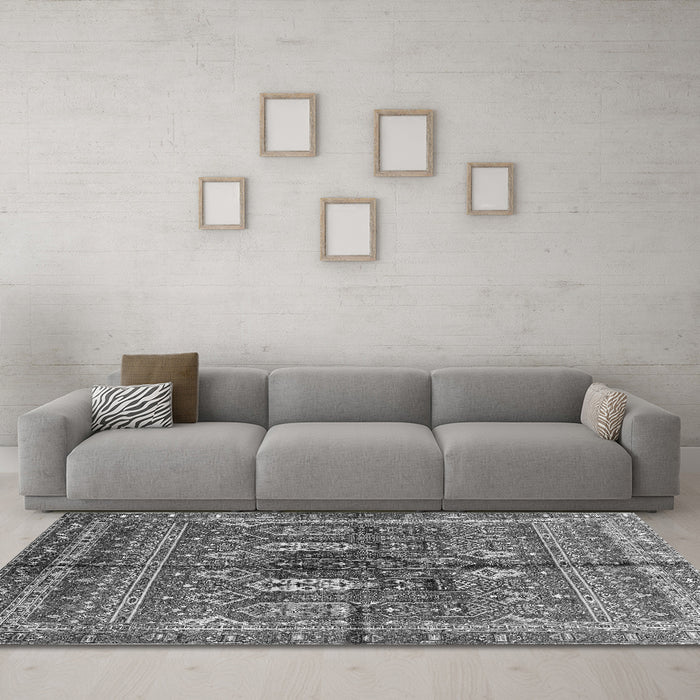 Machine Washable Abstract Gray Modern Rug in a Living Room,, wshabs2976gry