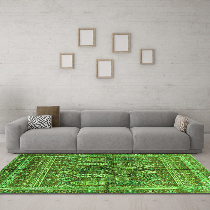 Machine Washable Abstract Green Modern Area Rugs in a Living Room,, wshabs2976grn