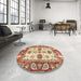 Round Machine Washable Abstract Brown Gold Rug in a Office, wshabs2977