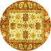 Round Machine Washable Abstract Yellow Modern Rug, wshabs2977yw