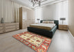 Abstract Brown Gold Modern Rug in a Bedroom, abs2977