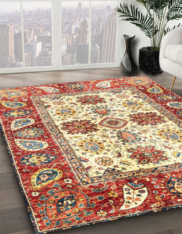 Abstract Brown Gold Modern Rug in Family Room, abs2977