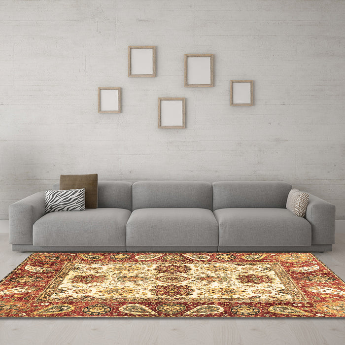 Machine Washable Abstract Brown Modern Rug in a Living Room,, wshabs2977brn