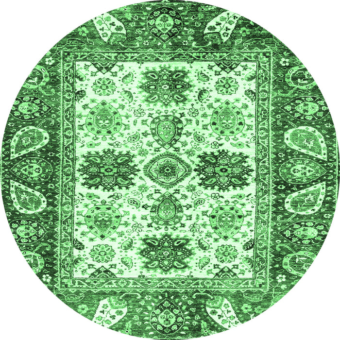 Round Machine Washable Abstract Emerald Green Modern Area Rugs, wshabs2977emgrn