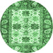 Round Machine Washable Abstract Emerald Green Modern Area Rugs, wshabs2977emgrn