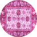 Round Machine Washable Abstract Pink Modern Rug, wshabs2977pnk