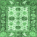 Square Machine Washable Abstract Emerald Green Modern Area Rugs, wshabs2977emgrn