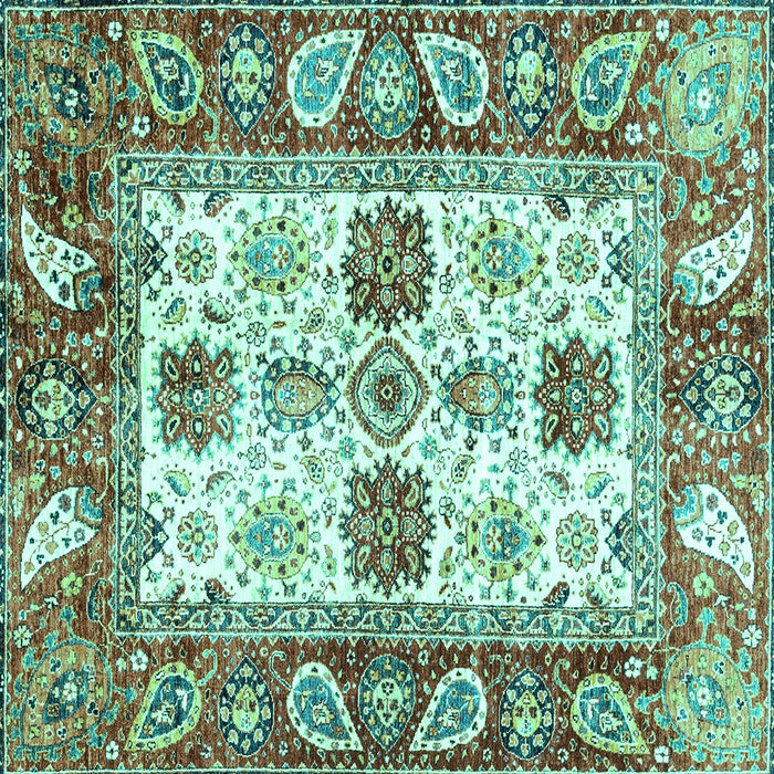 Square Machine Washable Abstract Turquoise Modern Area Rugs, wshabs2977turq