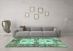 Machine Washable Abstract Turquoise Modern Area Rugs in a Living Room,, wshabs2977turq