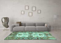 Machine Washable Abstract Turquoise Modern Rug, wshabs2977turq