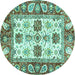 Round Abstract Turquoise Modern Rug, abs2977turq