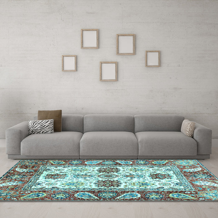 Machine Washable Abstract Light Blue Modern Rug in a Living Room, wshabs2977lblu