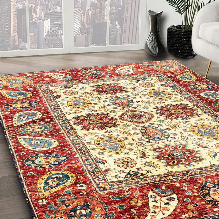 Abstract Brown Gold Modern Rug in Family Room, abs2977