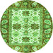 Round Machine Washable Abstract Green Modern Area Rugs, wshabs2977grn