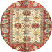 Round Abstract Brown Gold Modern Rug, abs2977