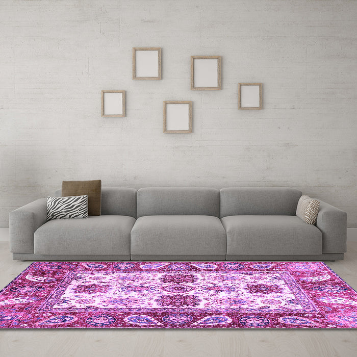 Machine Washable Abstract Purple Modern Area Rugs in a Living Room, wshabs2977pur