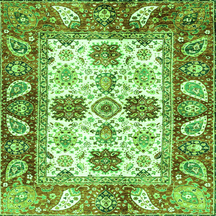 Square Machine Washable Abstract Green Modern Area Rugs, wshabs2977grn