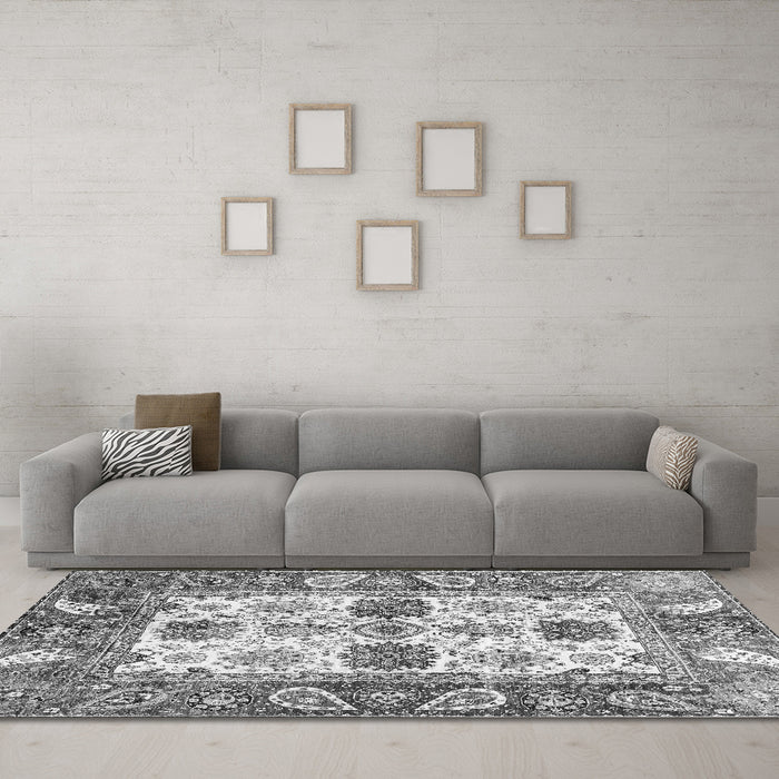 Machine Washable Abstract Gray Modern Rug in a Living Room,, wshabs2977gry