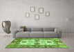 Machine Washable Abstract Green Modern Area Rugs in a Living Room,, wshabs2977grn