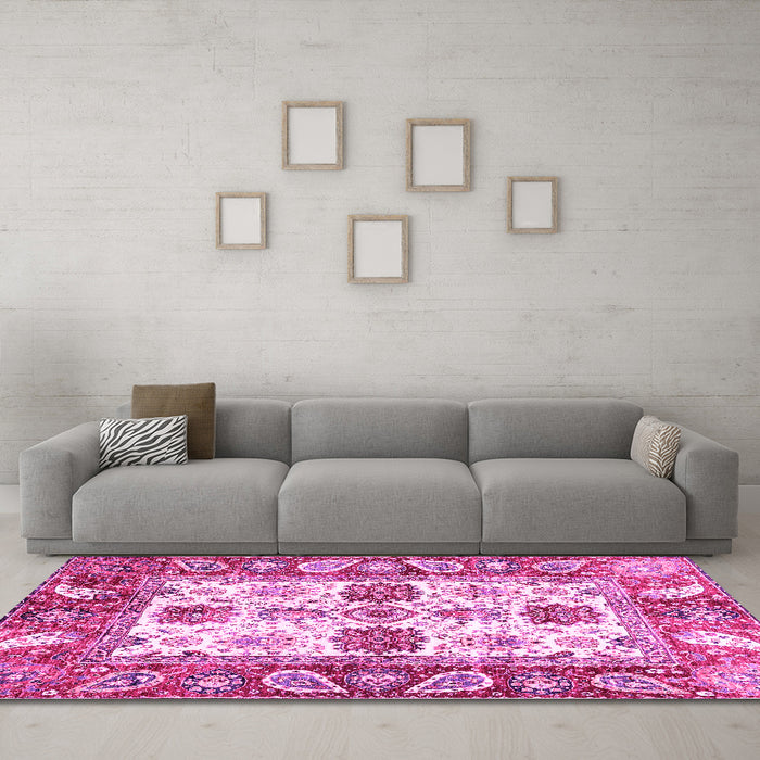 Machine Washable Abstract Pink Modern Rug in a Living Room, wshabs2977pnk