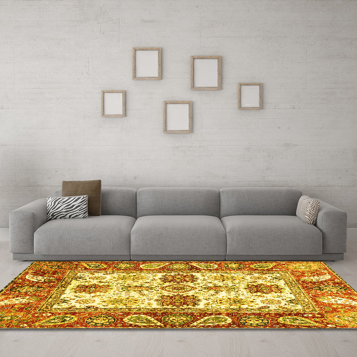 Machine Washable Abstract Yellow Modern Rug in a Living Room, wshabs2977yw