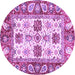 Round Machine Washable Abstract Purple Modern Area Rugs, wshabs2977pur