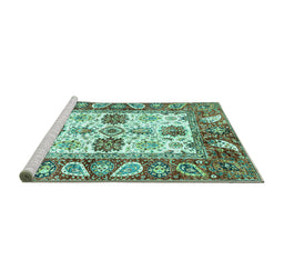 Sideview of Machine Washable Abstract Turquoise Modern Area Rugs, wshabs2977turq