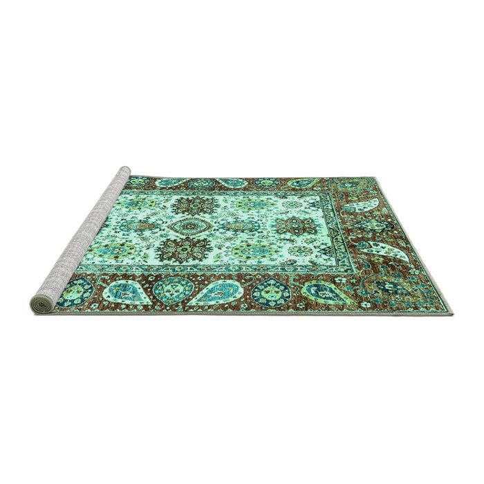 Sideview of Machine Washable Abstract Turquoise Modern Area Rugs, wshabs2977turq
