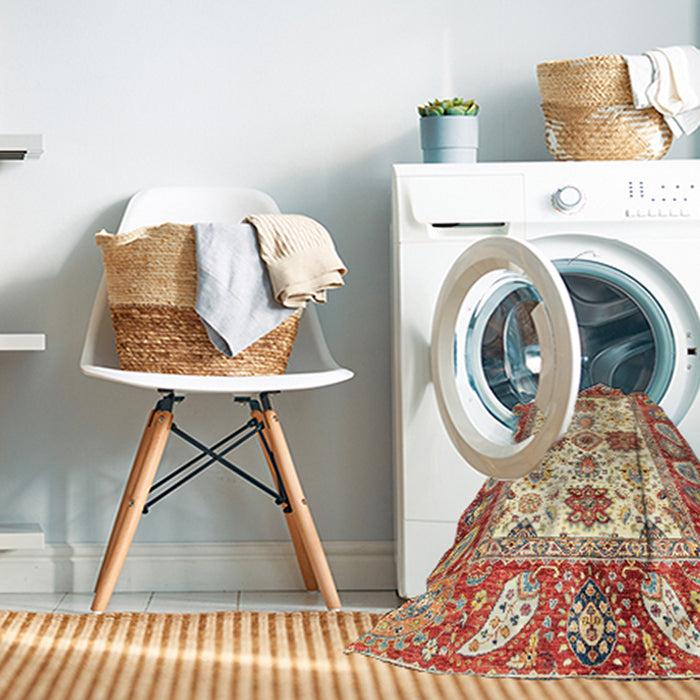 Machine Washable Abstract Brown Gold Rug in a Washing Machine, wshabs2977