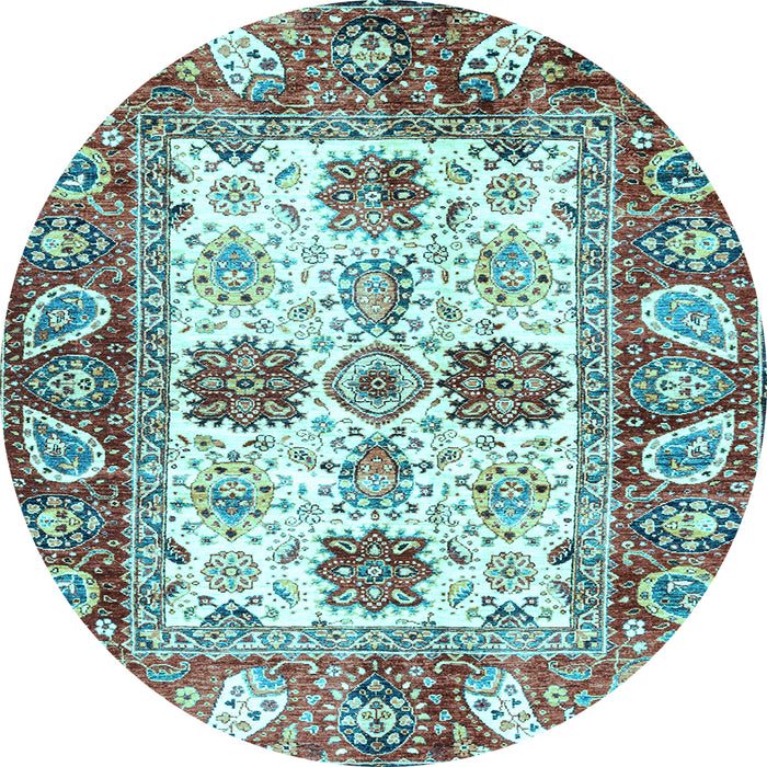 Round Machine Washable Abstract Light Blue Modern Rug, wshabs2977lblu
