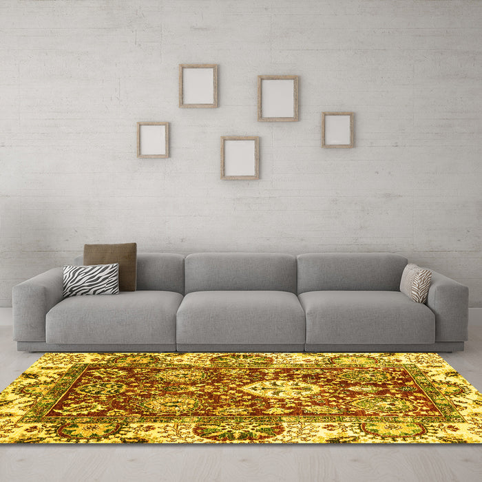 Machine Washable Abstract Yellow Modern Rug in a Living Room, wshabs2978yw