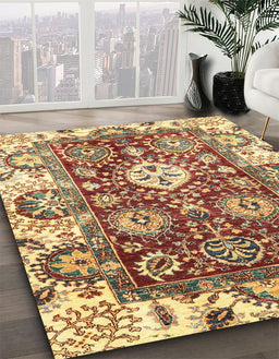 Abstract Chrome Gold Yellow Modern Rug in Family Room, abs2978