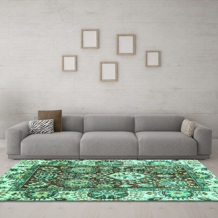 Machine Washable Abstract Turquoise Modern Area Rugs in a Living Room,, wshabs2978turq