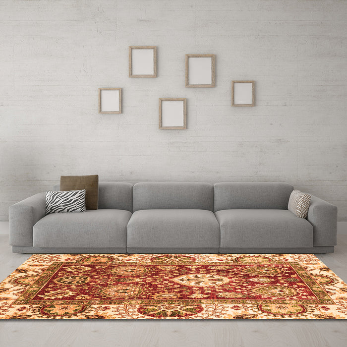 Machine Washable Abstract Orange Modern Area Rugs in a Living Room, wshabs2978org